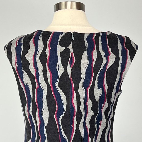 Trina Turk Womens Sheath Dress Gray Black Blue Abstract Stripe Cap Sleeve size 8 - Picture 8 of 12